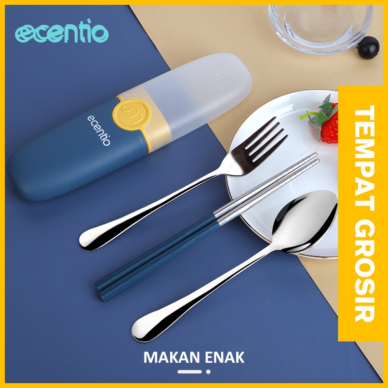 Ecentio set alat makan 3pcs 430 knife Sendok makan garpu set cutlery Set stainless Biru