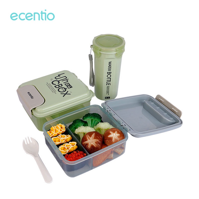 ecentio tempat makan anak set anti tumpah 1100ml/1400ml 2/4 Sekat dan botol minum 500ml/lunch box set 1100ml/tumbler minum 500ml/PBA Free/free sendok garpu