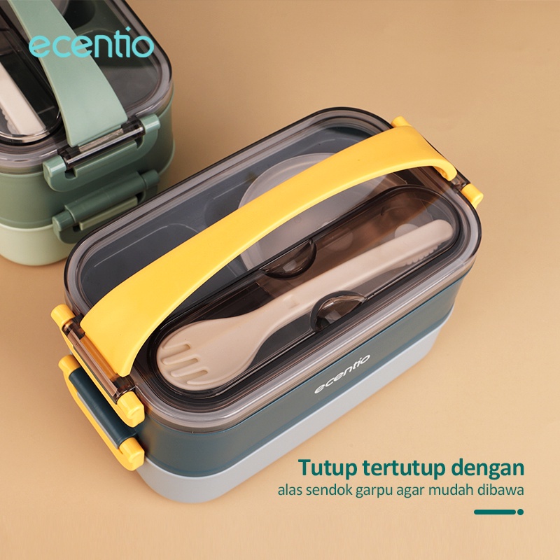 ecentio lunch box tahan panas anti bocor tempat makan stainless steel 2 susun 1200ml dan mangkuk stainless/kotak makan siang free sendok