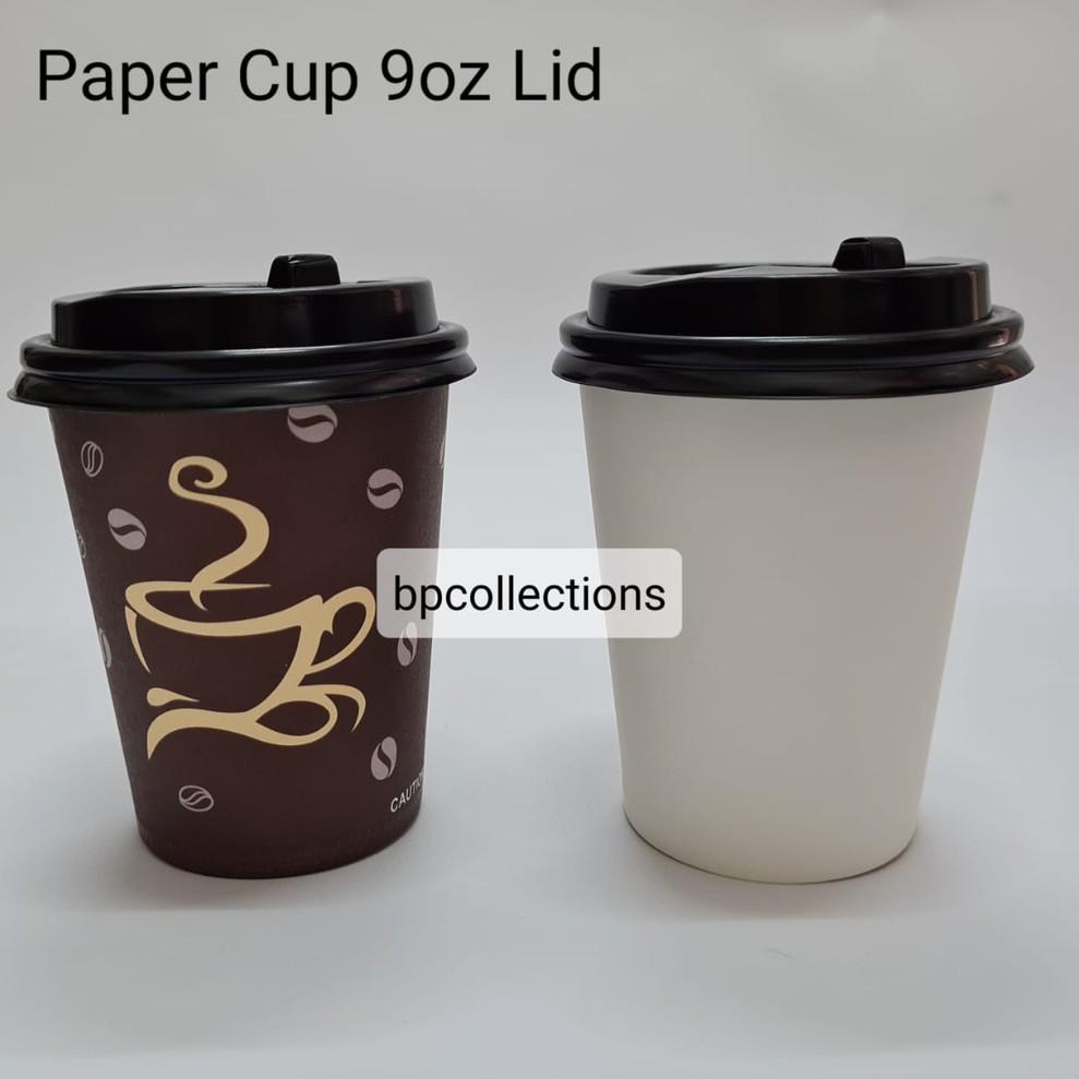 [VIRAL ] 1 PAK 50 pcs Hot Lid Paper Cup 9oz dan Tutup Hot cup coffee Tutup Hitam Gelas Kopi Kertas P