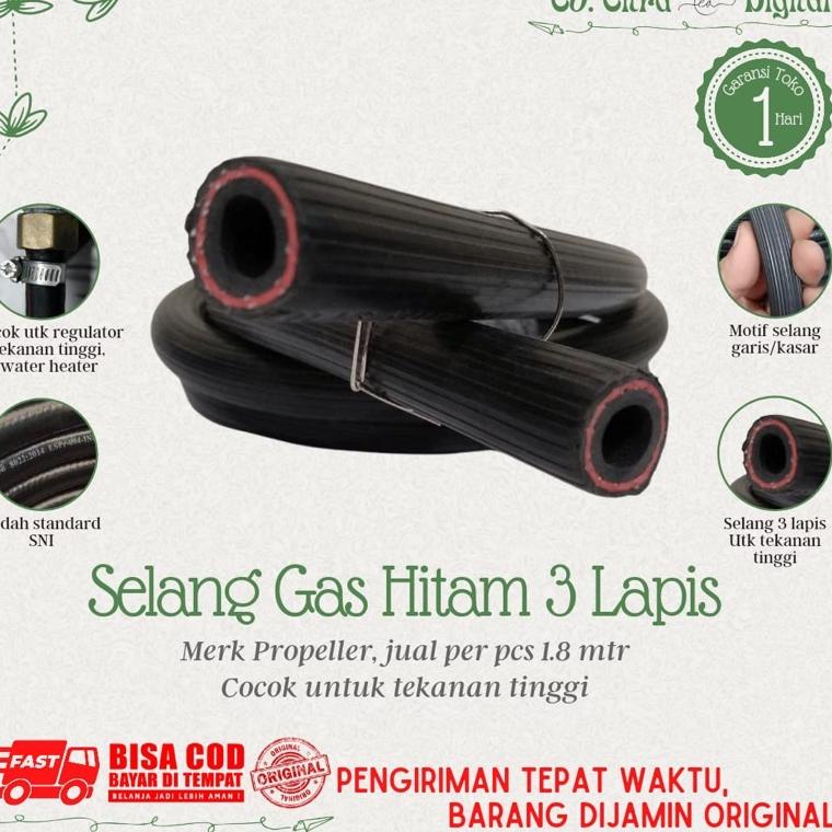 [NEW ] Selang Gas LPG 3 Lapis Merk Propeller warna hitam motif kasar/garis harga per 1.8 mtr [KODE 9