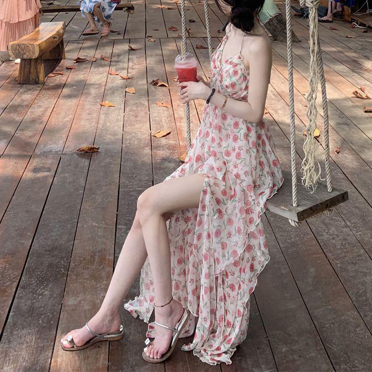 【Rambut Berbintik】2023Rok Bunga Musim Panas Manis dan Gaya MurnivGaun Suspender Kerah