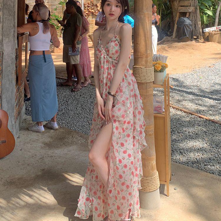 【Rambut Berbintik】2023Rok Bunga Musim Panas Manis dan Gaya MurnivGaun Suspender Kerah