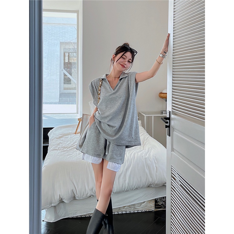 ✥❖celana wanita impor gaya Korea olahraga dan rekreasi fashion setelan longgar t-shirt rompi top wanita musim panas celana pinggang tinggi celana pendek setelan celana wanita celana highwaist