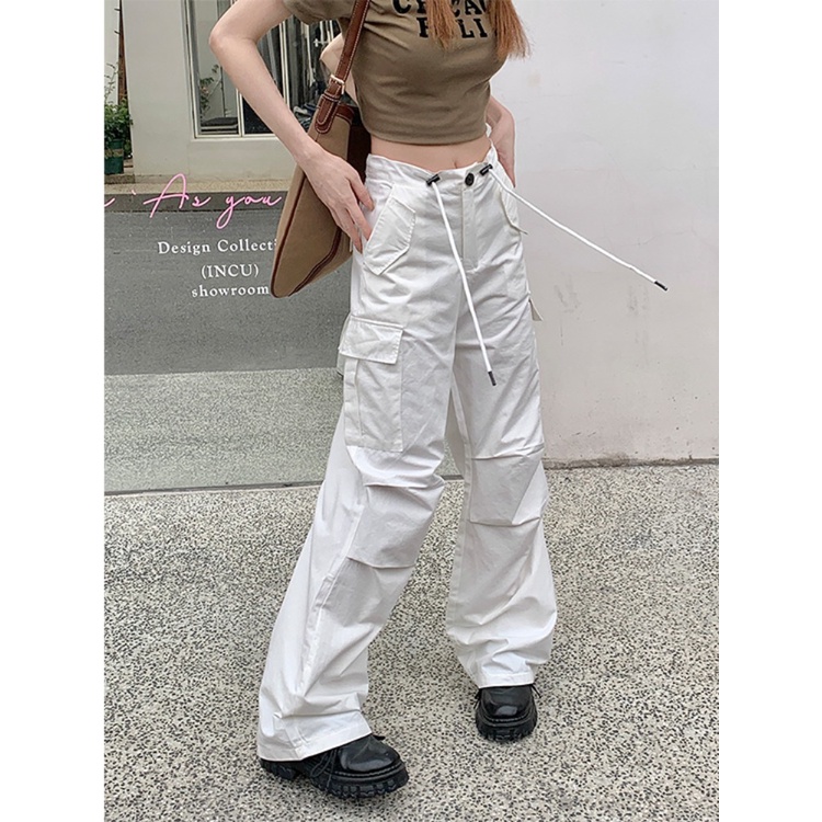 ♘✠celana wanita import pink Amerika overall wanita musim panas tinggi pinggang kasual celana lurus slim celana serut lebar kaki mengepel celana celana wanita celana highwaist