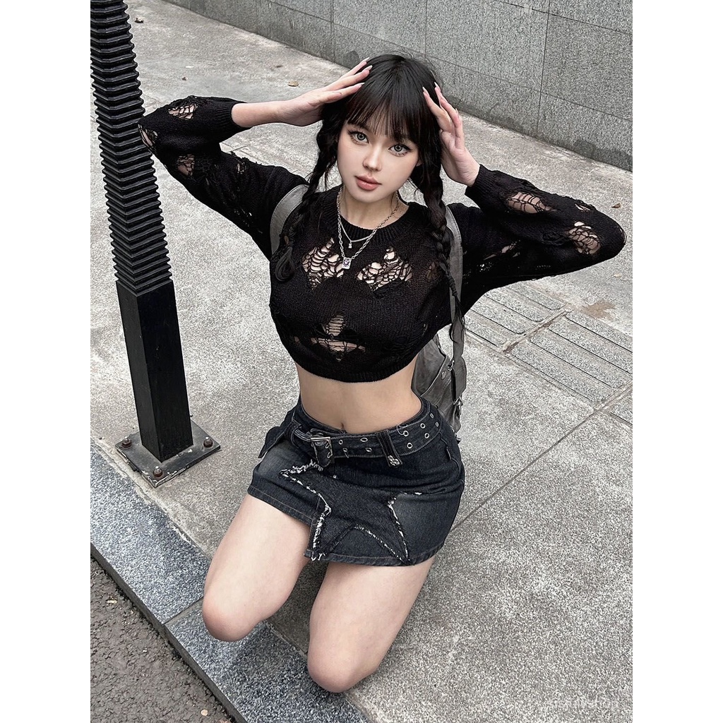 [✅BISA COD] #Sisjuly# Celana pendek denim Y2K wanita / bintang retro bersulam rok denim wanita / pak