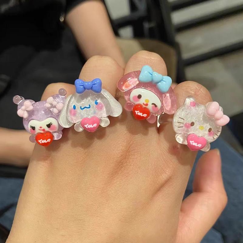 【Bayar di tempat】 Cincin Model Terbuka Desain Anjing Cinnamoroll Kulomi Bahan Resin Untuk Pasangan