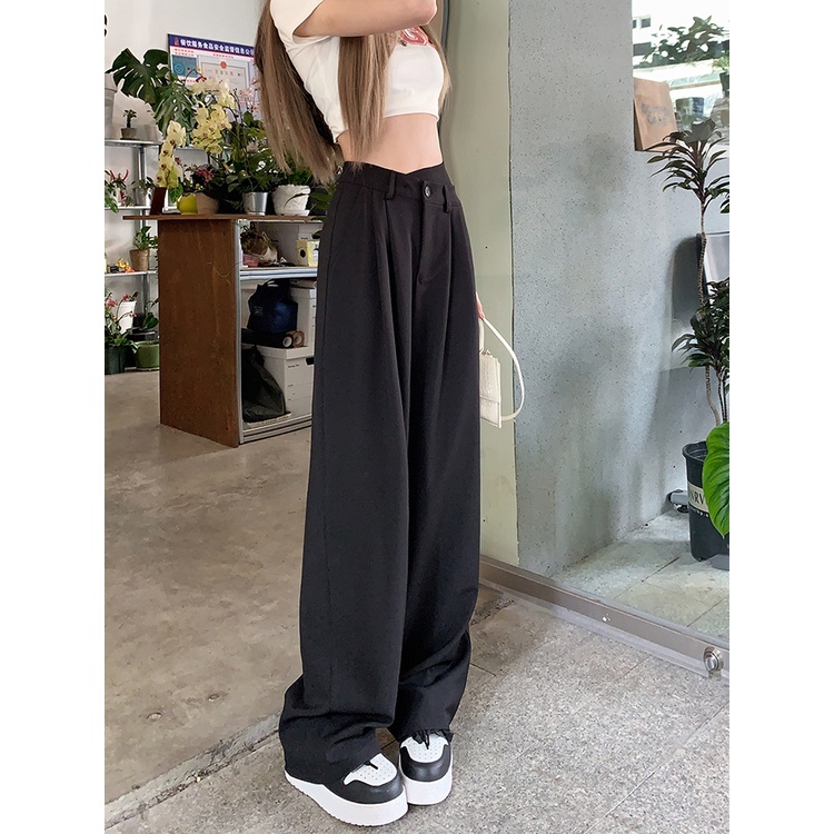 ☄۞▧celana wanita import versi Korea dari drape suit kasual celana wanita musim panas pinggang tinggi celana longgar berkualitas tinggi celana lurus lebar kaki celana celana wanita celana highwaist