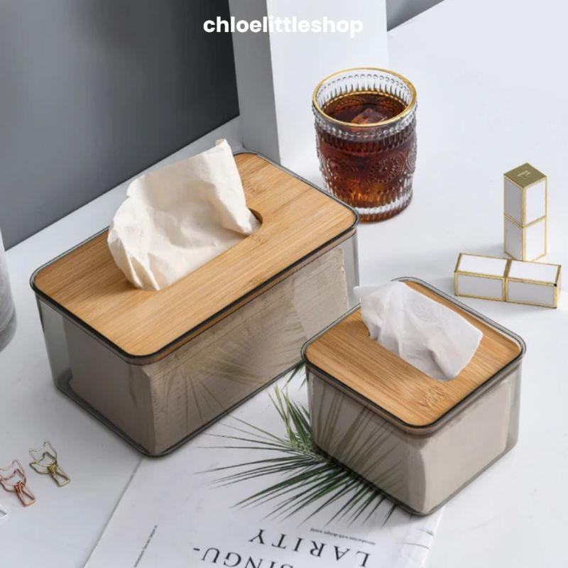 CLS | Kotak Tissue Box Kayu Transparan / Tempat Penyimpanan Tisu