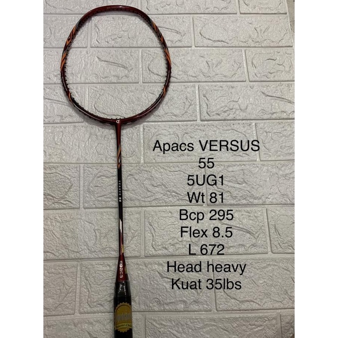 Raket Badminton APACS VERSUS 55 grip 5UG1 +senar kuat 35LBS ORIGINAL