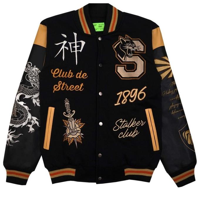 Jaket Pria Keren Modern Stalker Jacket Varsity Daikagu Black Gold Immy.Stuff