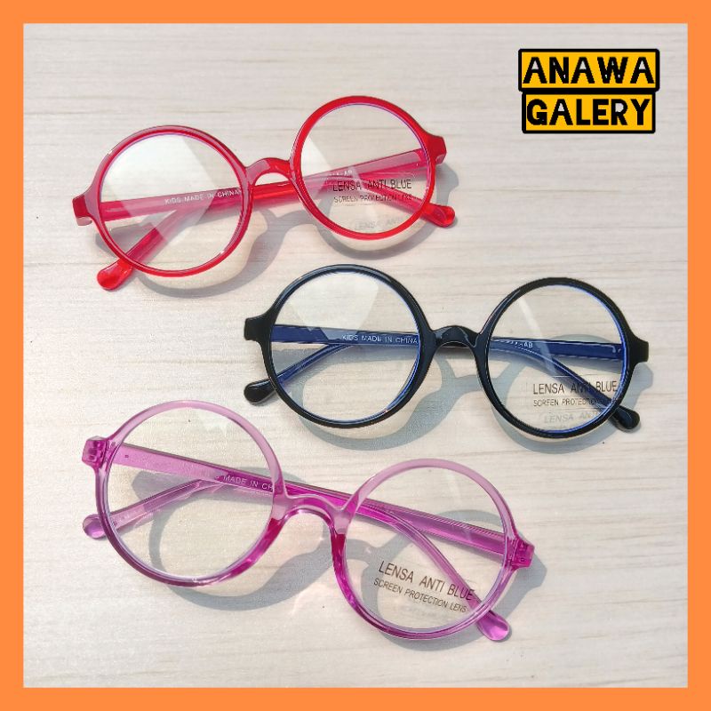 A17 Kacamata Anak Bulat Bening Anti Radiasi perempuan laki laki cewek cowok blue light hp komputer u