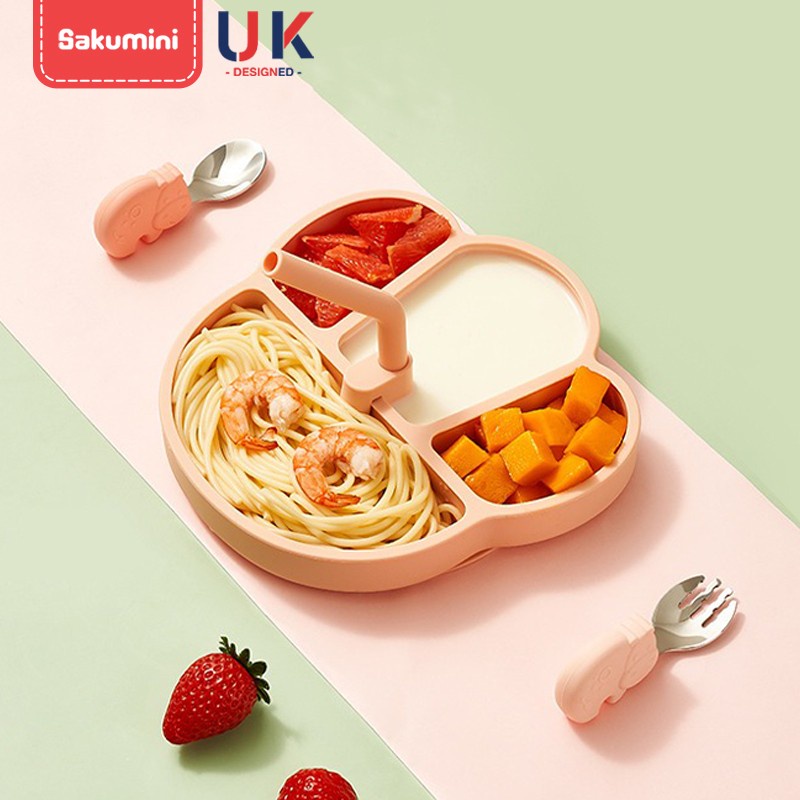 SAKUMINI SILICONE SUCTION PLATE BOWL STRAW PIRING MANGKOK BAYI MPASI SET MAKAN BAYI ALAT MAKAN BAYI 