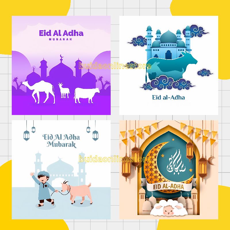 

Motif H Sticker Kartu Ucapan Stiker Selamat Hari Raya Idul Adha Eid Al-Adha Mubarak dekorasi kemasan hampers bingkisan label hiasan toples mika parcel hangtag hantaran daging kurban gambar kambing domba sapi unta bisa custom tulisan tambah nama