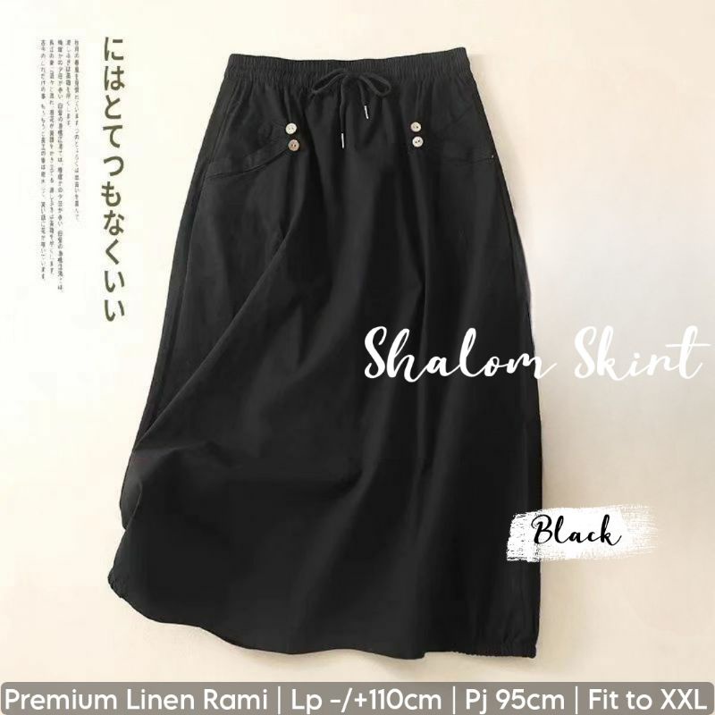 shalom skirt // rok panjang bahan katun linen rami premium pinggang full karet fit jumbo