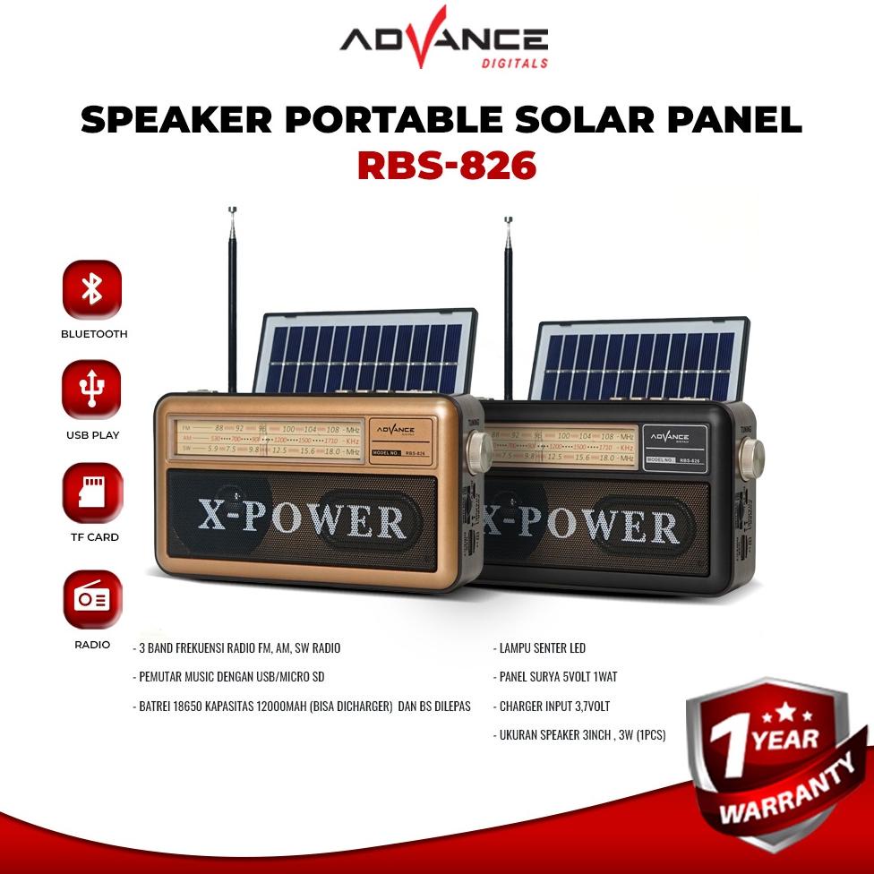 Advance Rbs-826 Speaker Radio Bluetooth Panel Surya Charger Matahari