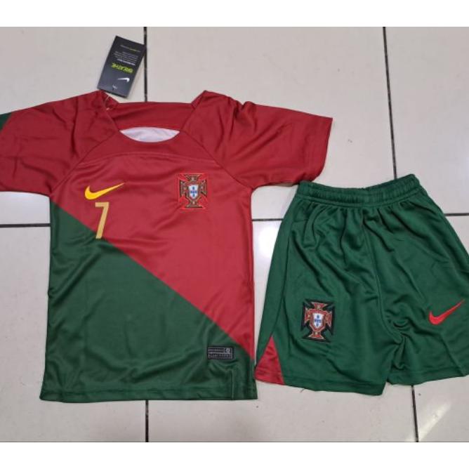 Jersey Baju Bola Anak Portugal Home Kids 2022 World_Cup Ronaldo