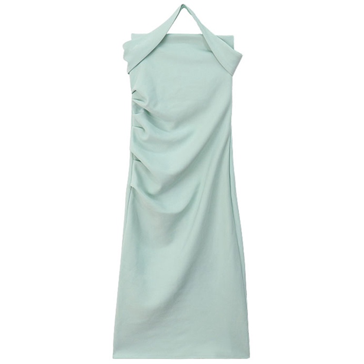 Red Keinginan Murni Gadis Panas Tube Top Lipit Gaun Musim Panas 2023 Baru Seksi Menggantung Leher Halter Kembali Slim Fit Tas Hip panjang Rok Wanita