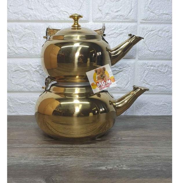 Paling Bagus 16CM GOLD Teko balon stainless dengan saringan teh - teko emas balon