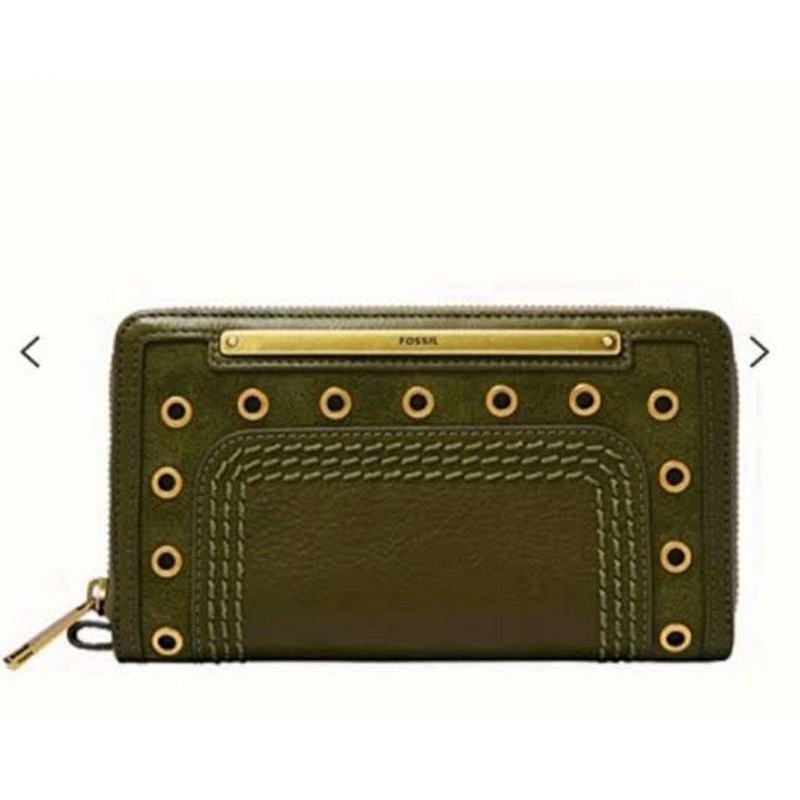 long wallet fossil / dompet fossil green moss preloved