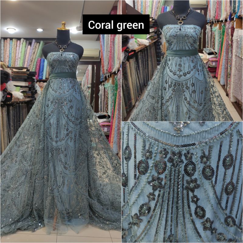 Kain Tile Ziad Nakad Sequin Dress Sapto Payet Coral Green