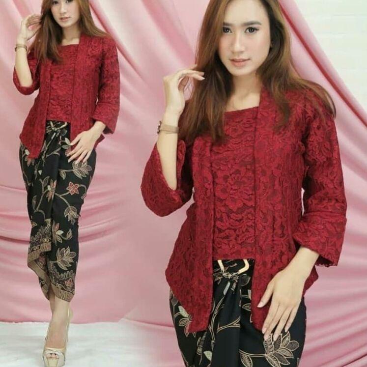 Now SETELAN KEBAYA KUTUBARU BRUKAT 7/8 WISUDA MODERN SIZE S-XXXL/ ROK BATIK/ ATASAN KEBAYA WANITA KE