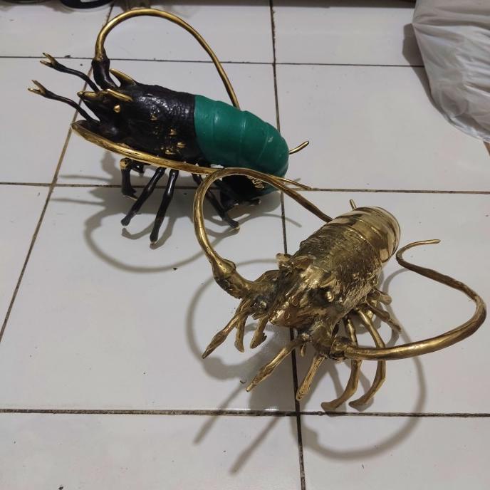 best seller] Patung Udang Lobster Besar Hiasan Logam Kuningan Statue Pajangan Dekor