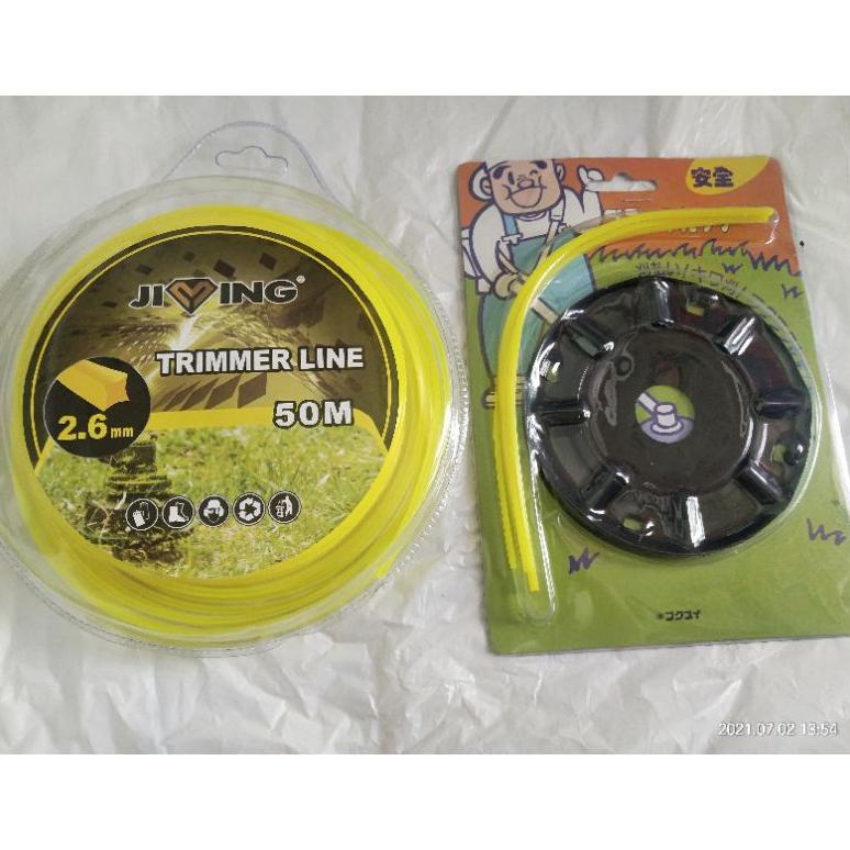 paket tali senar 2.6mm 50 mtr + plat senar potong rumput Non COD