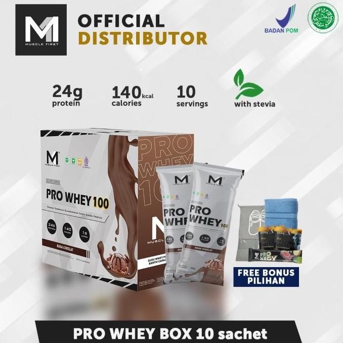 WHEY PROTEIN NEW- MUSCLE FIRST M1 PRO WHEY PROTEIN 100 KEMASAN BOX ISI 10 SACHET EL09I09A82L