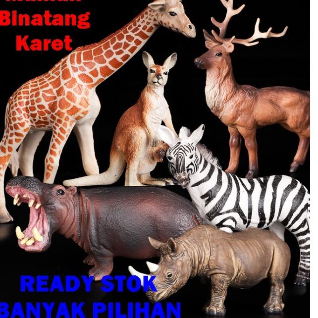 Kejutan disini Figure Hewan Animal Model Toys Koleksi Mainan Binatang Karet Gajah Macan Beruang Rusa