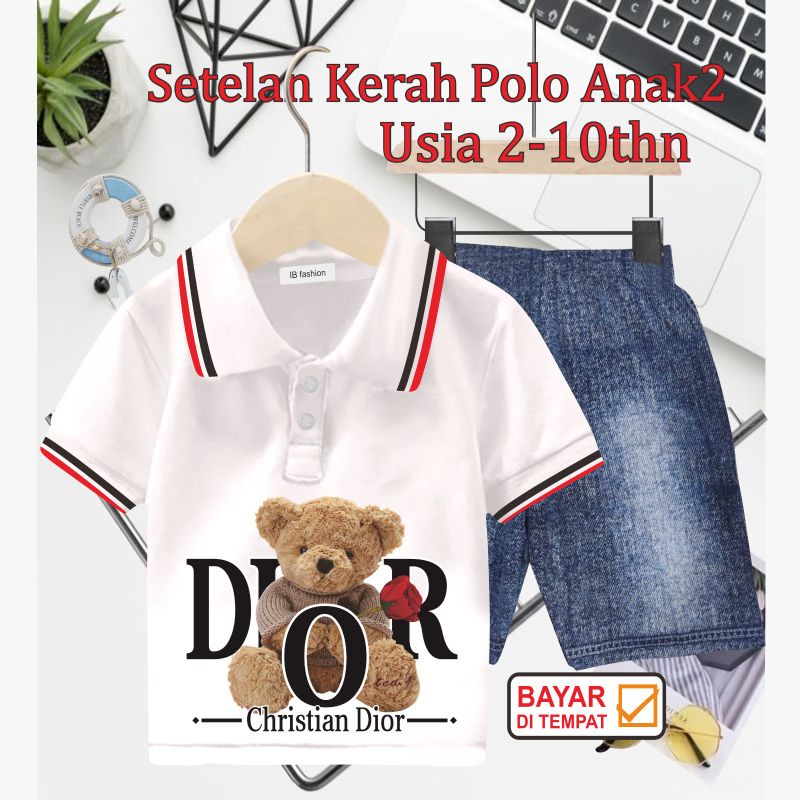 ((IB))SETELAN ANAK2 KERAH POLO SEMI JEANS/BEAR DIGITAL SABLON