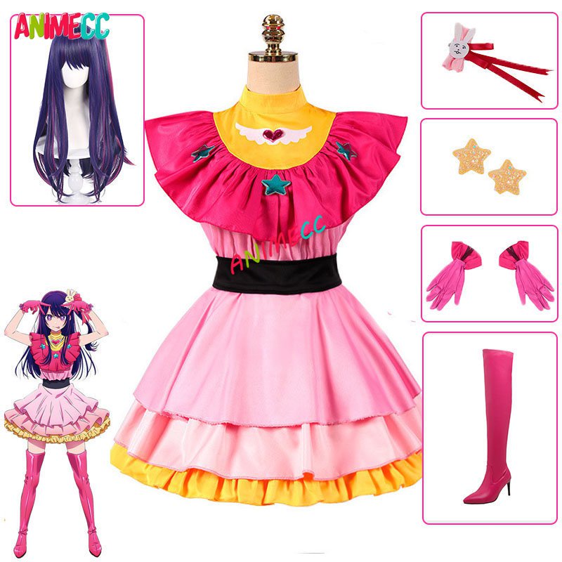 Ai Hoshino Cosplay Oshi No Ko Cosplay Costume Wig Shoes Pink Dress Lolita B-Komachi Idol Hal