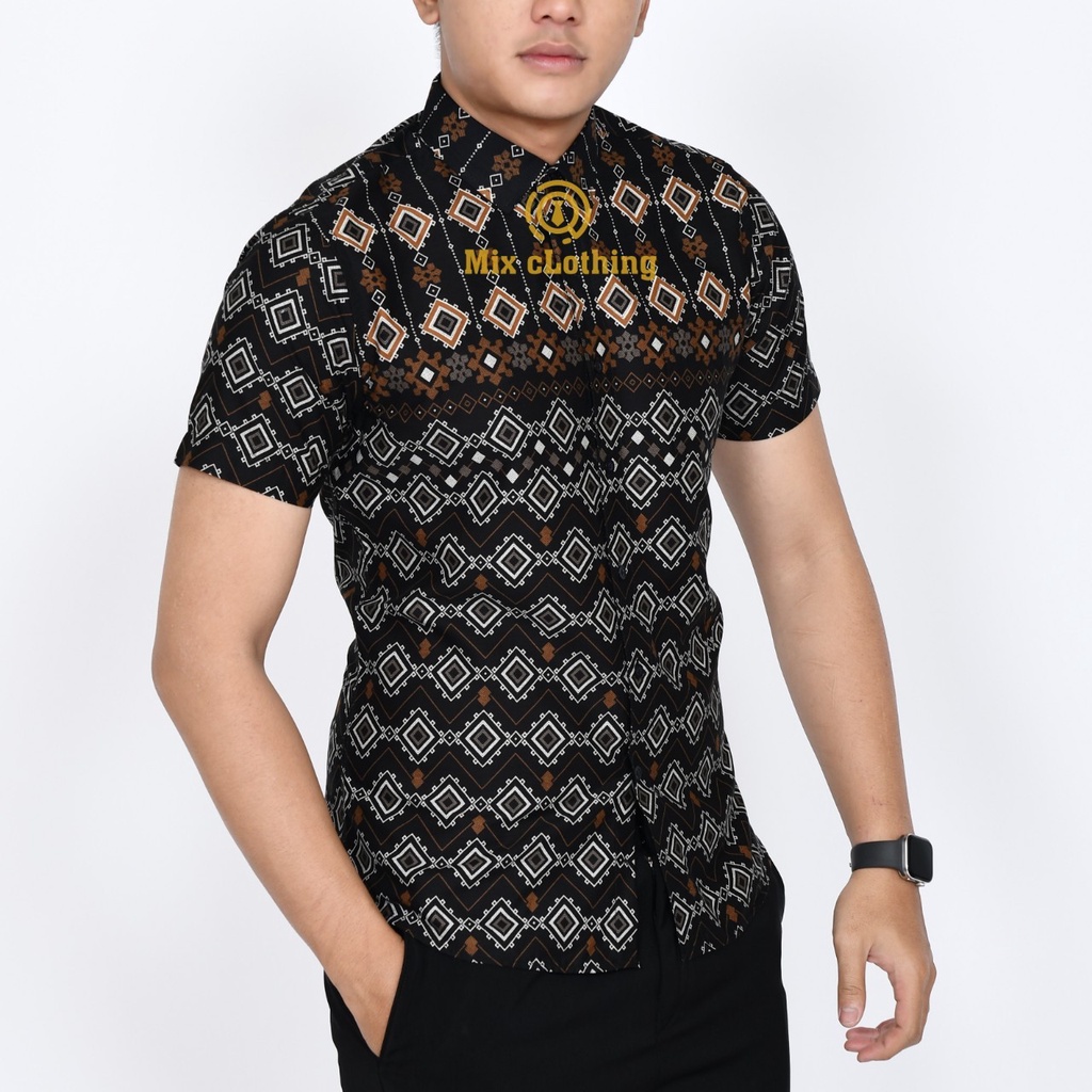 Baju Batik Pria Slimfit Kemeja Lengan Pendek Slim Premium Kode 1902