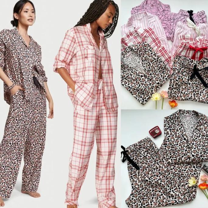 Baju Tidur Piyama Katun Victoria Secret Long Pajamas Set Original