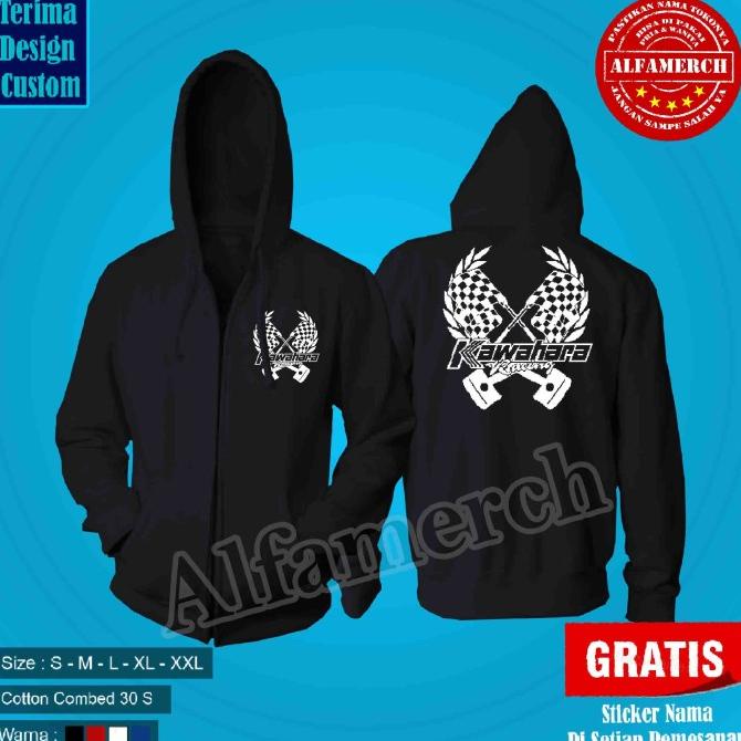 Jaket Sweater Racing Kawahara Hoodie Pria Wanita Bahan Fleece Polos Murah