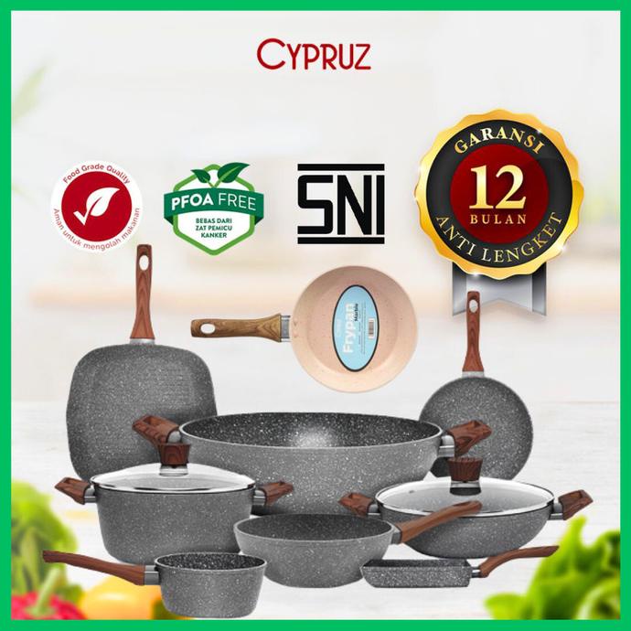 cypruz marble wok pan fry pan sauce pan wajan keramik anti lengket