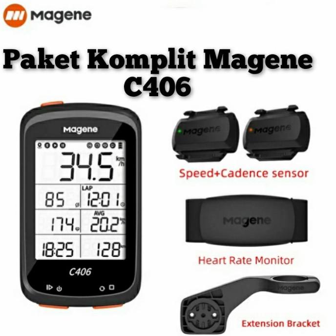 Paket Komplit Magene C406 Spedometer Bike Computer GPS MTB ROAD