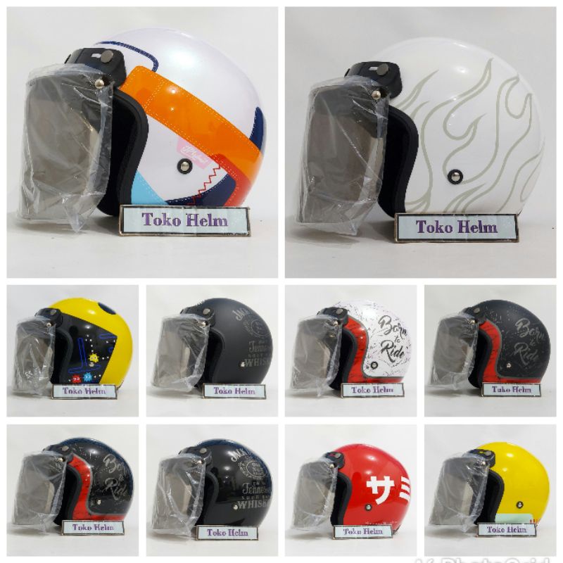 helm retro JP retro NEW BIGIE motif by JPX HELMET NEW LIST black dan kaca IWA datar