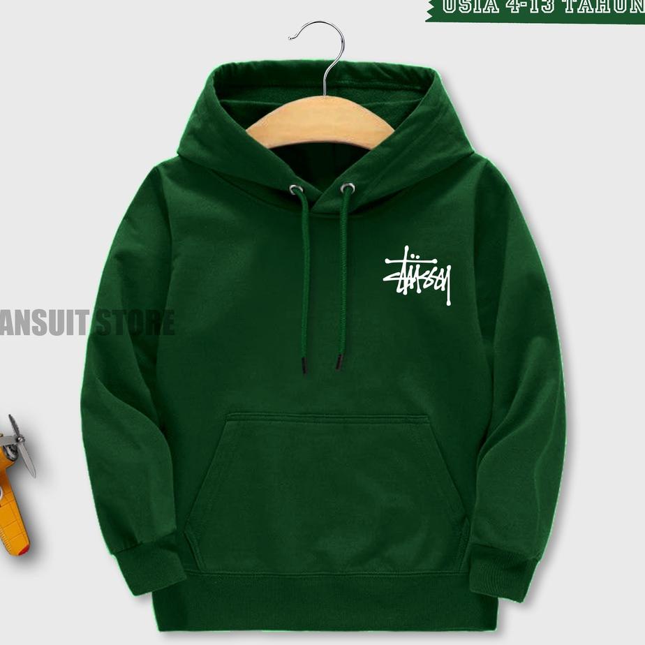 Jaket Sweater Hoodie Anak Laki-Laki Perempuan Usia 4-13 Tahun Hoodie Anak Motif Stussy Logo Terbaru 