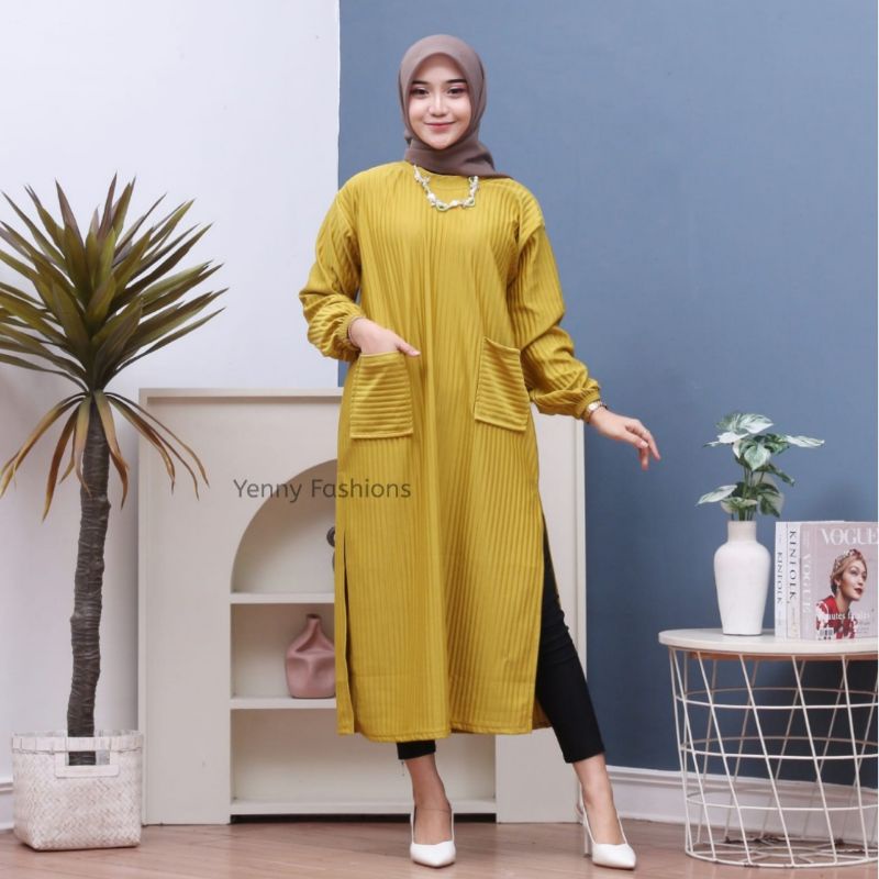 Long Tunik Jumbo Hornet Knit Kimia Tunik Hornet Knit Premium Import