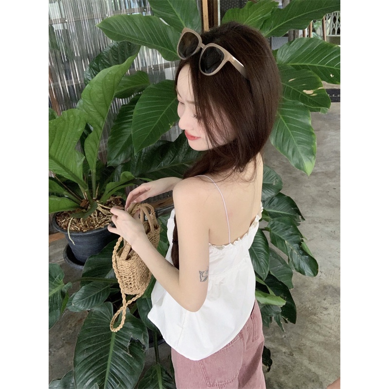 ✖✳cropped top tube top renda musim panas pakaian luar kamisol anti selip top wanita gaya Korea tanpa lengan slim retro bottoming temperamen #COD