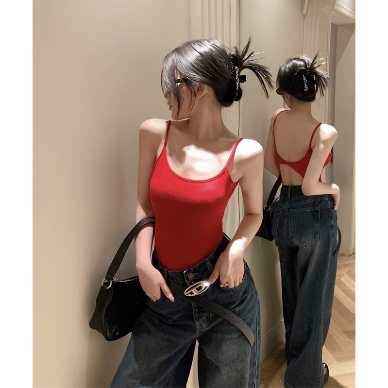 ✉☄cropped top keinginan murni angin musim panas slim hot girl design sexy backless camisole with one-piece top bottoming shirt for women #COD