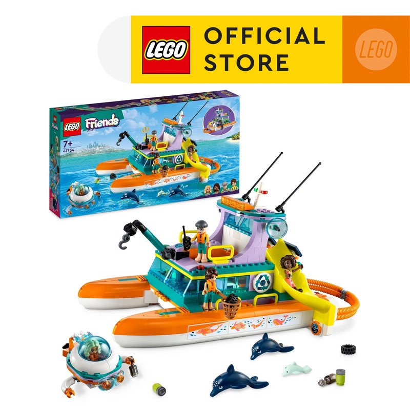 LEGO Friends 41734 Sea Rescue Boat Building Toy Set (717 Pieces) Mainan Balok (7 Tahun+)