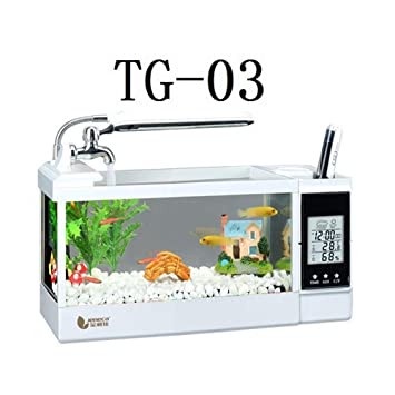 Aquarium Mini Usb Fish Tank Desktop Akuarium Ikan ( Tg-03 ) - Putih - Sedia Aquarium Minimalis Full 