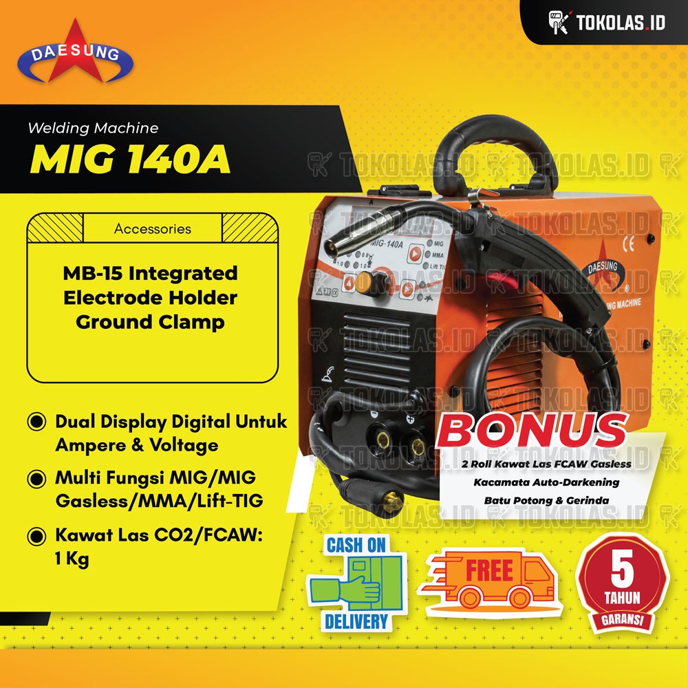 Mesin Travo Las Inverter Daesung MIG MAG 140 A MIG140 Tanpa Gas