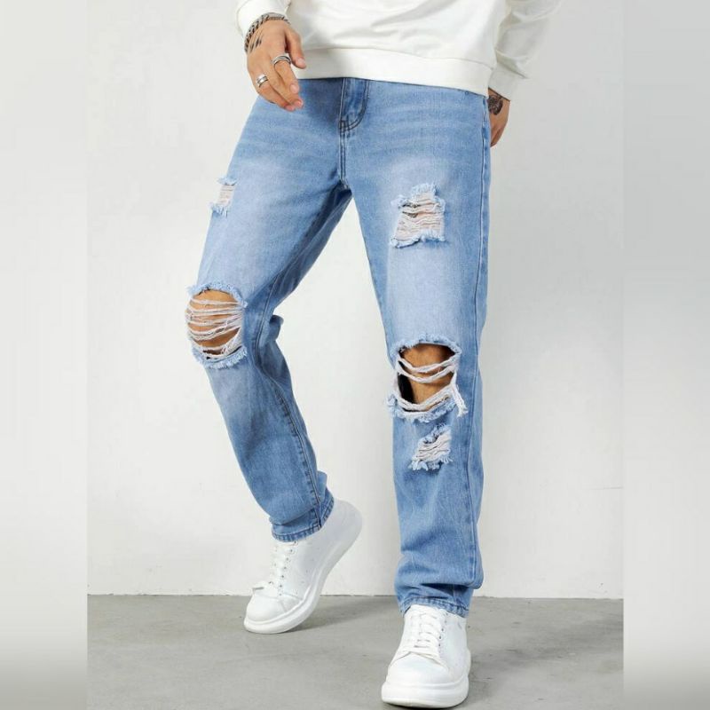 CELANA SOBEK PRIA RIPPED JEANS ROBEK STANDAR REGULER BASIC 27-38