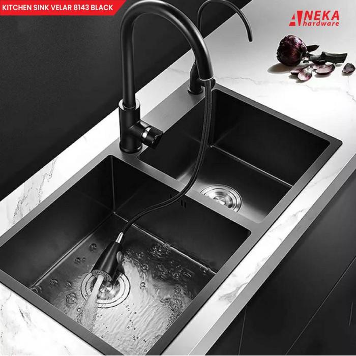 Terlaris Kitchen Sink Velar 8143 Black 2 Bowl / Bak Cuci Piring Paket Hitam