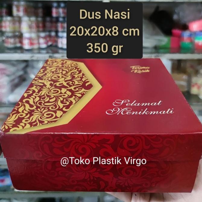 Ready stock] Box / Kardus / Dus Nasi Kue Snack Makanan - 20x20x8 cm - Merah Emas