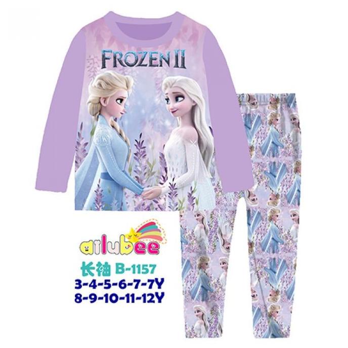 Baju tidur anak karakter frozen anna elsa warna ungu lengan panjang 01