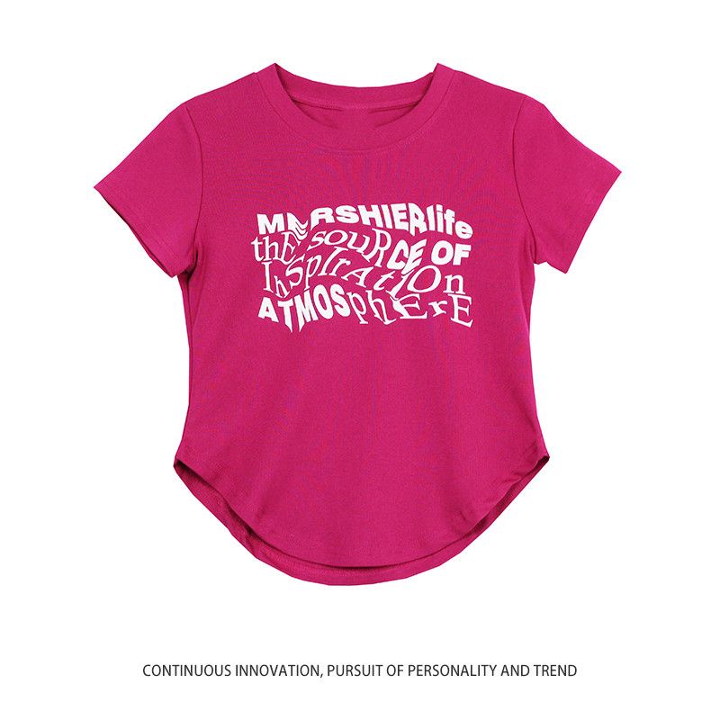 Red LULUS kapas murni Amerika retro surat desain tidak teratur t-shirt lengan pendek 2022 musim panas hot gadis atasan pendek